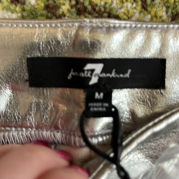 NWT  7 For All Mankind Women's Silver Metallic Faux Leather Vegan Pants - Picture 4 of 14